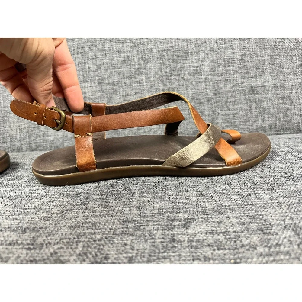 OluKai Upena Sandals Womens 9 Kona Coffee Champagne Leather Strappy